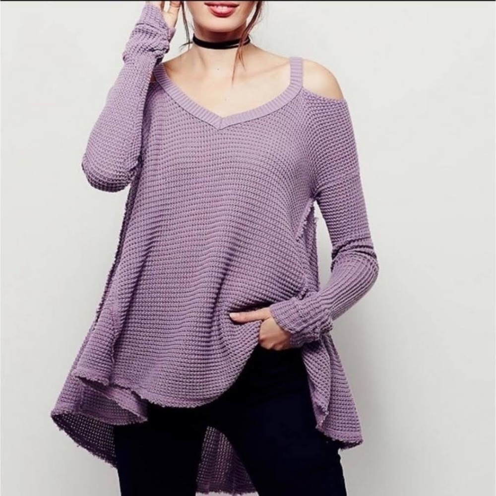 Free People Lavender Purple Moonshine Cold Shoulder Sweater - Picture 8 of 8